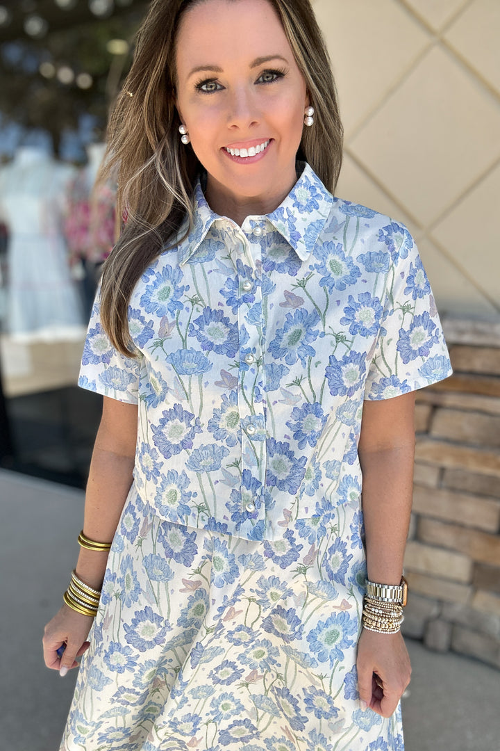 All Eyes On Me Floral Pearl Button Down Top