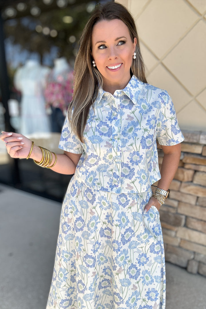All Eyes On Me Floral Pearl Button Down Top
