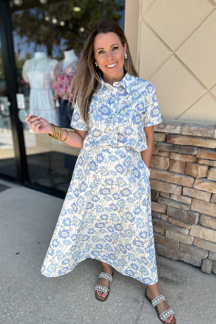 All Eyes On Me Floral Pearl Button Down Top