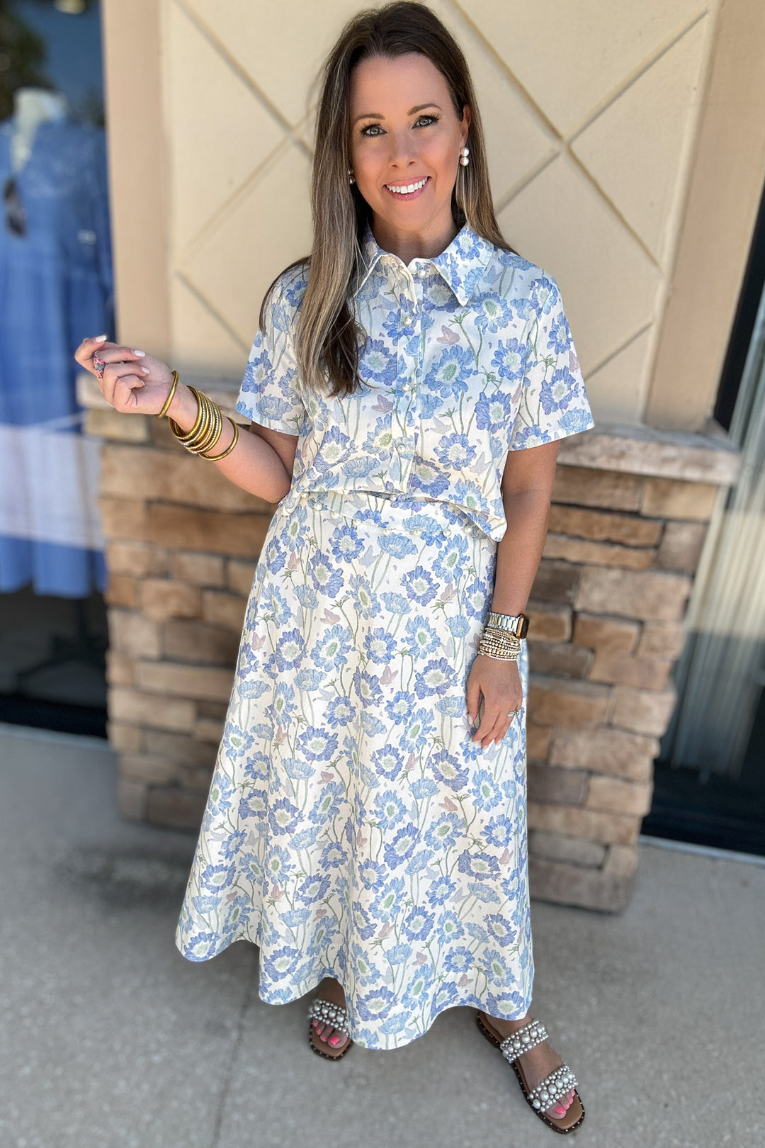 All Eyes On Me Floral Pearl Button Down Top