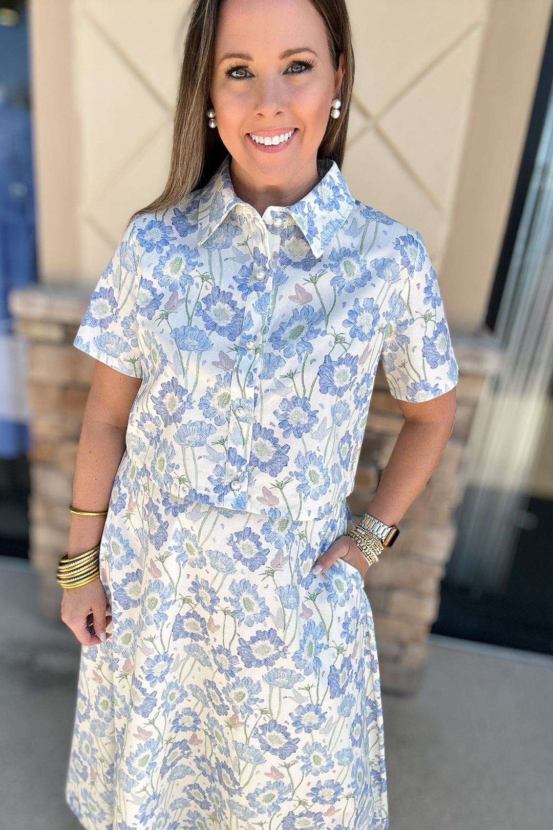 All Eyes On Me Floral Pearl Button Down Top