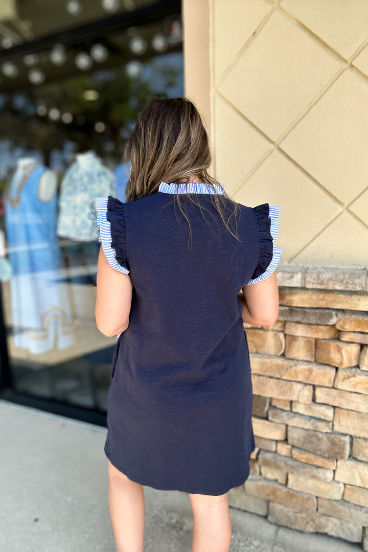 Classic Ruffle Trim Dress - Navy