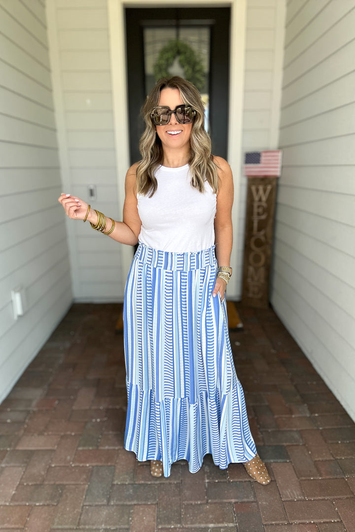 Vivian Skirt- Simply Striped Blue