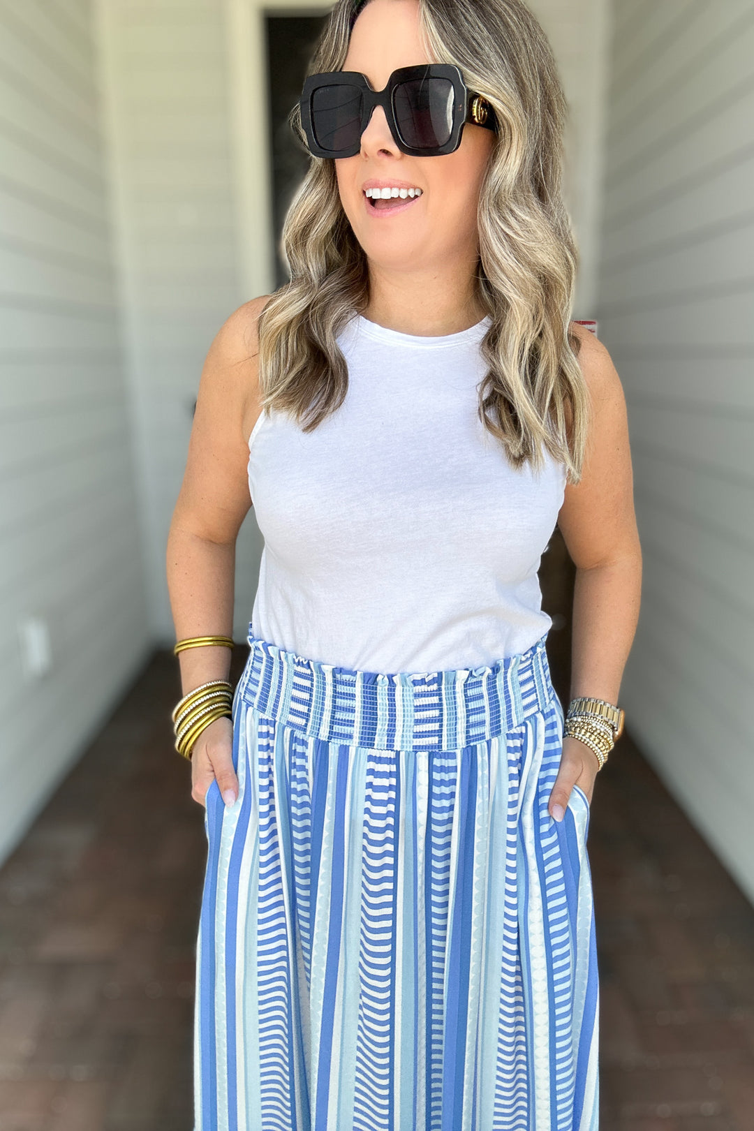 Vivian Skirt- Simply Striped Blue