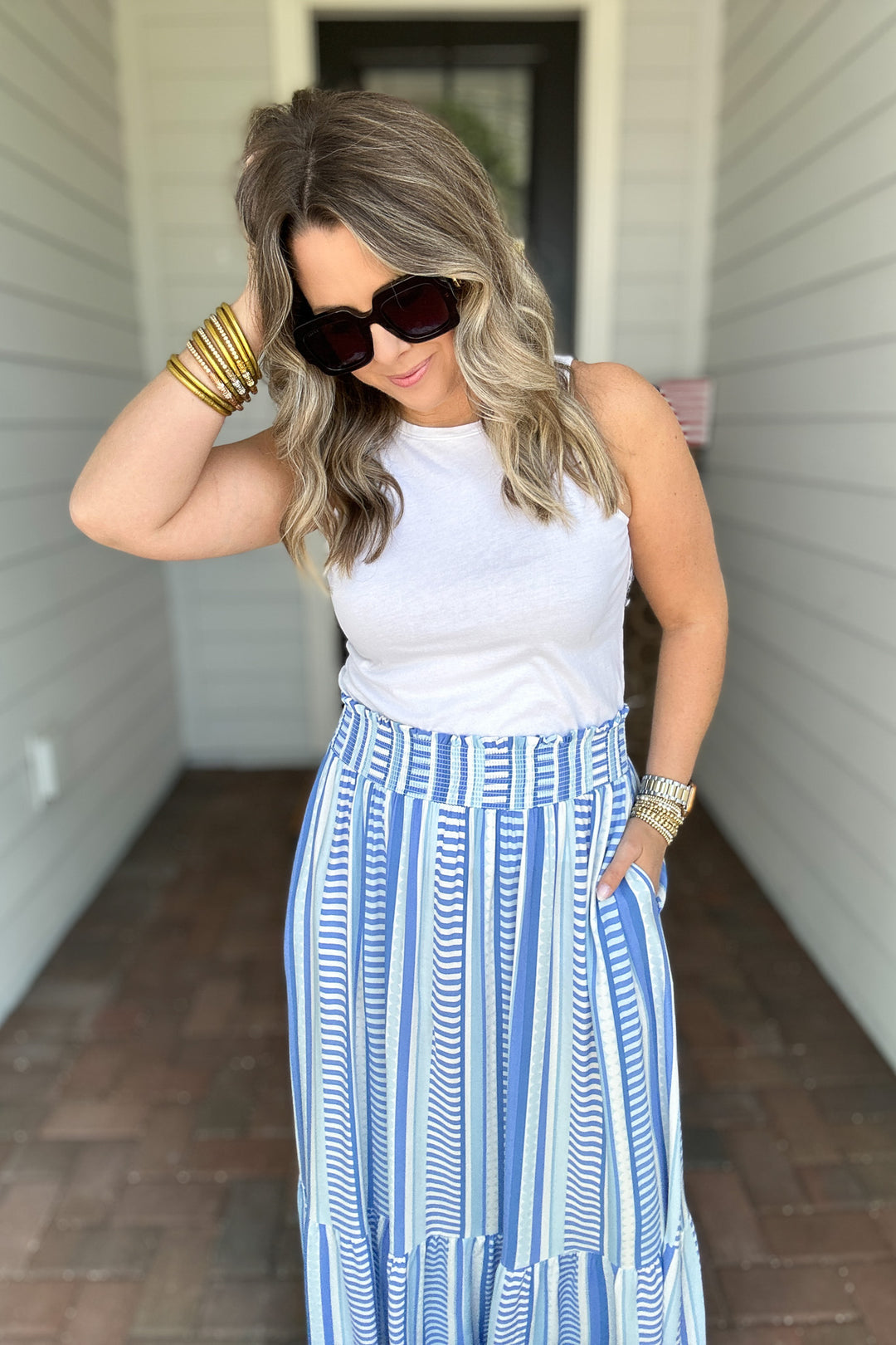 Vivian Skirt- Simply Striped Blue