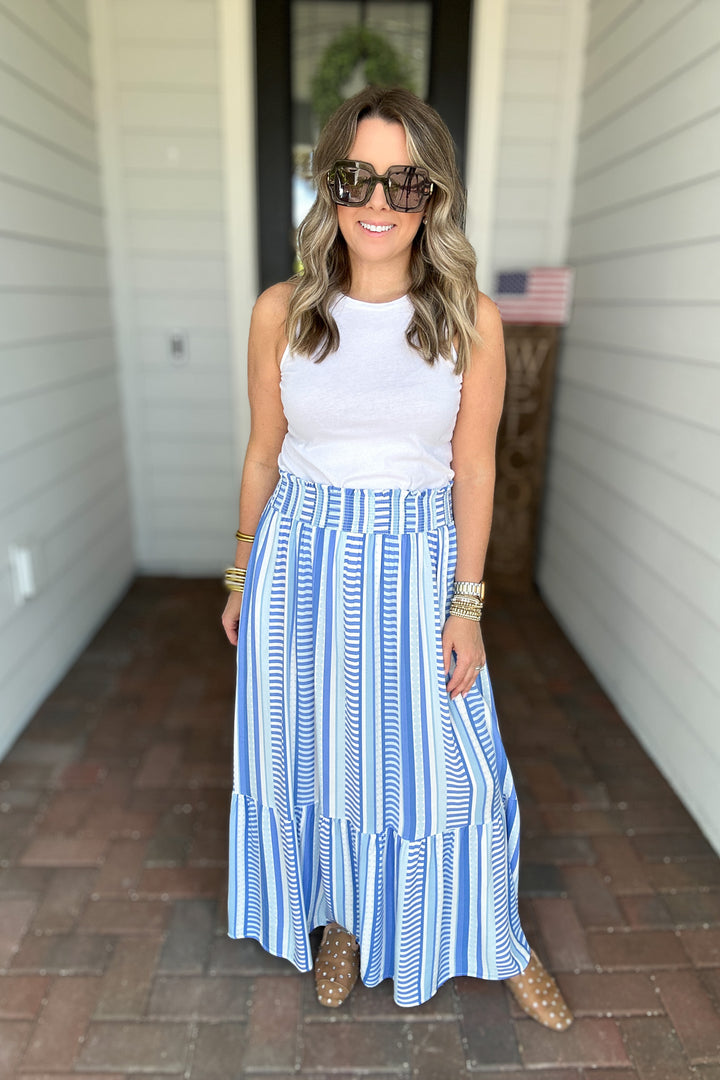 Vivian Skirt- Simply Striped Blue