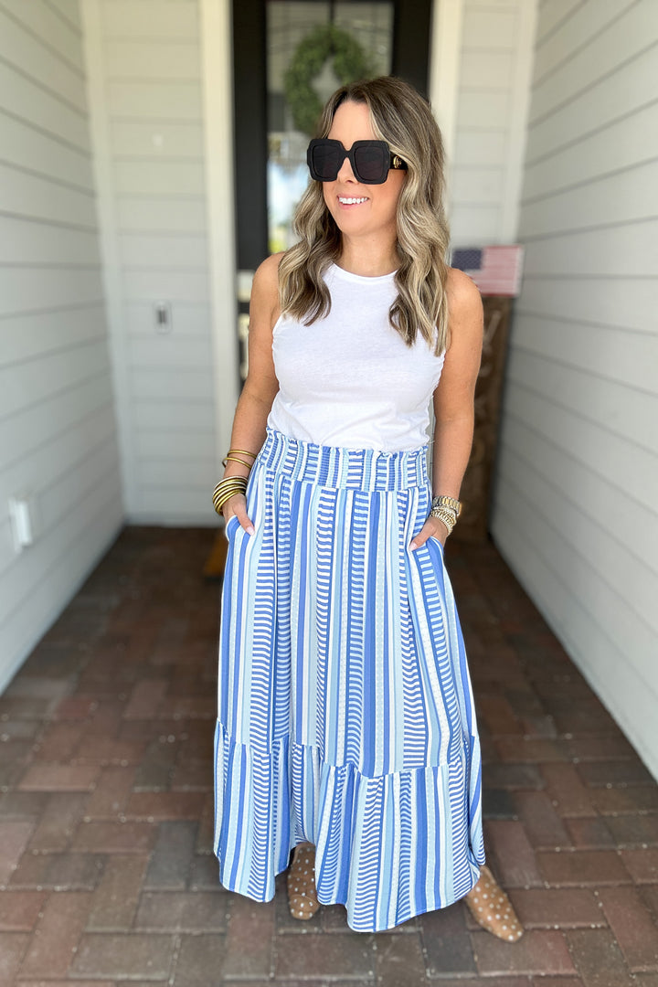 Vivian Skirt- Simply Striped Blue