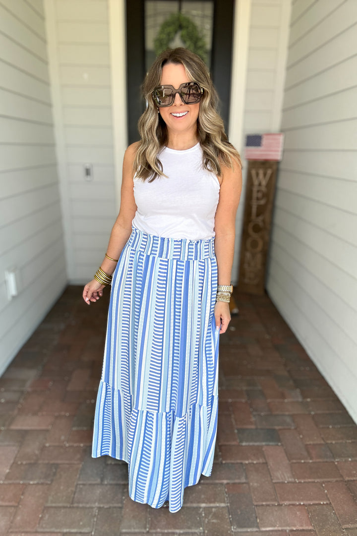 Vivian Skirt- Simply Striped Blue