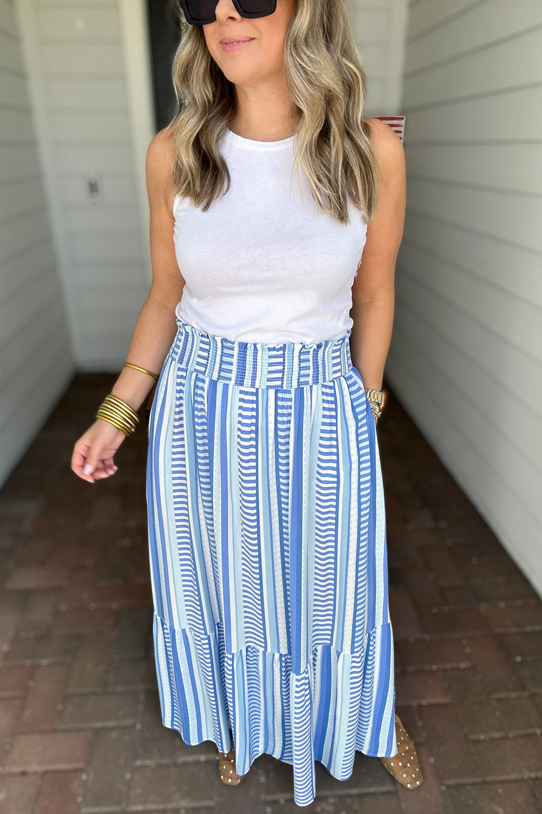 Vivian Skirt- Simply Striped Blue