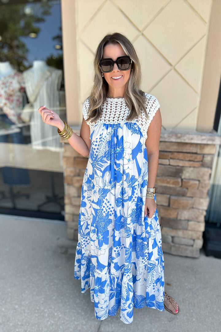 For The People Crochet Tiered Maxi Dress