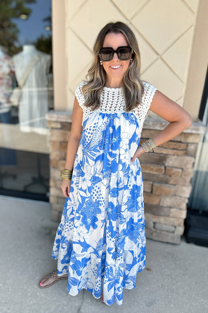 For The People Crochet Tiered Maxi Dress