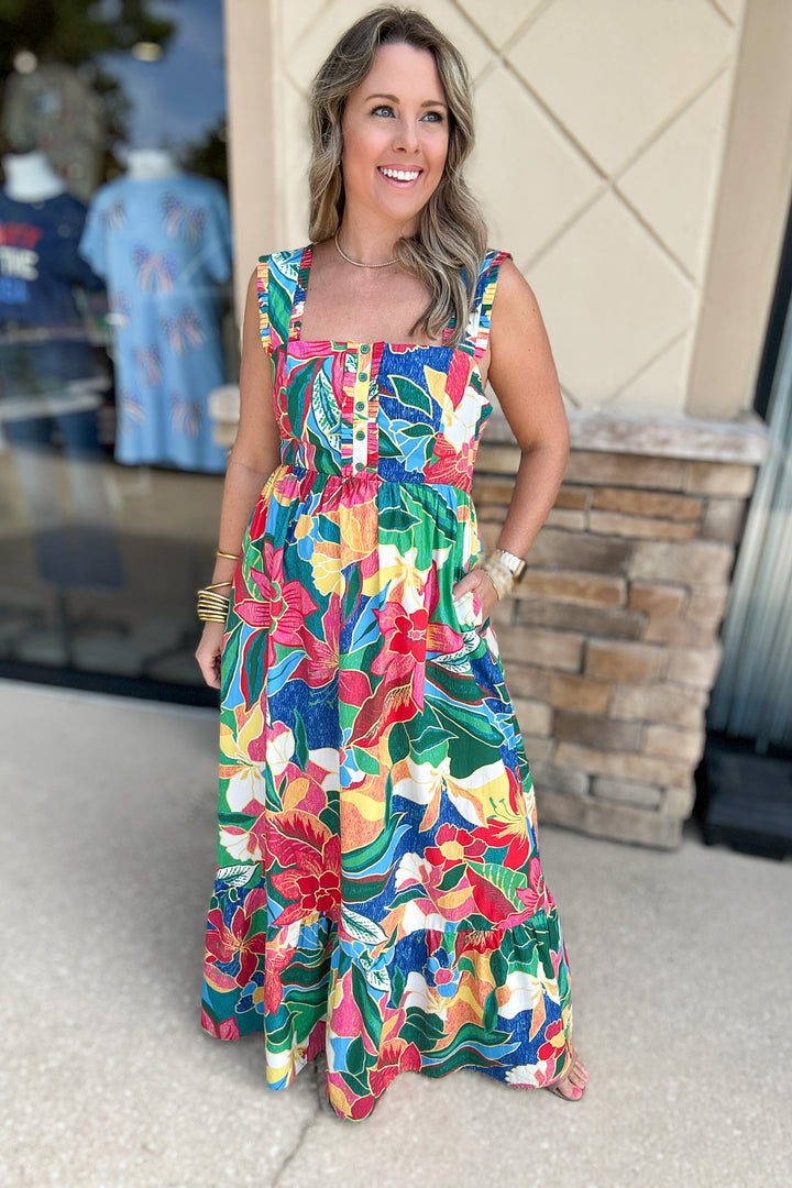 Tropical Tie Back Maxi Dress