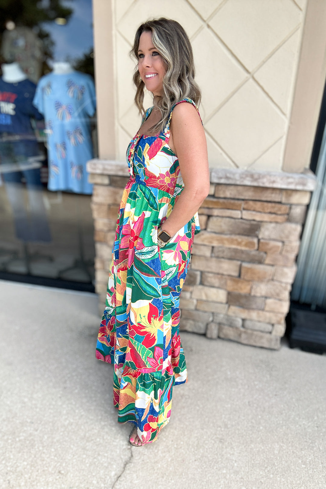 Tropical Tie Back Maxi Dress