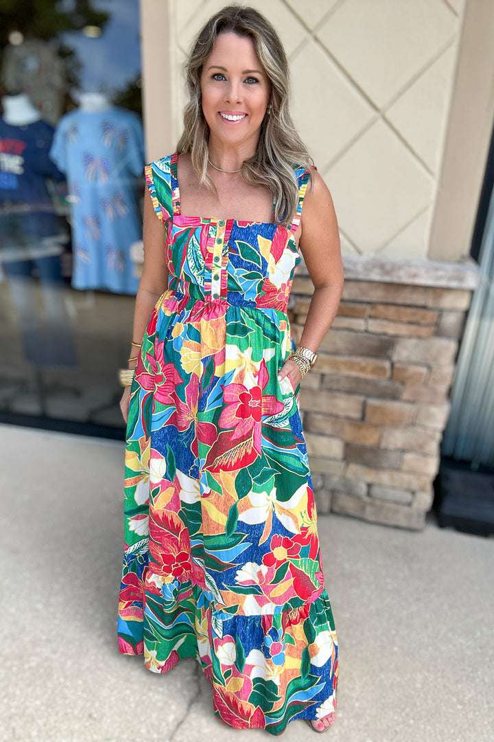 Tropical Tie Back Maxi Dress