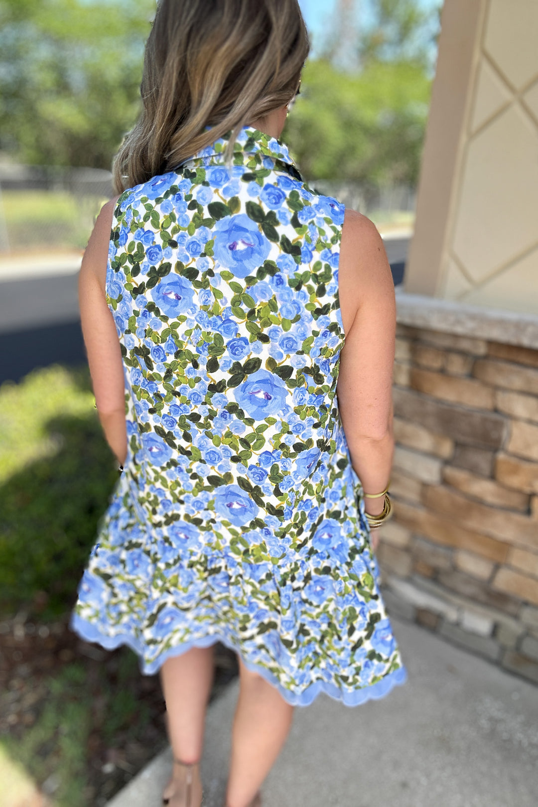 Floral Button Front Scallop Dress