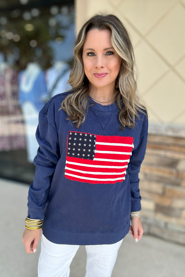 Simply Southern: Navy American Flag Pullover
