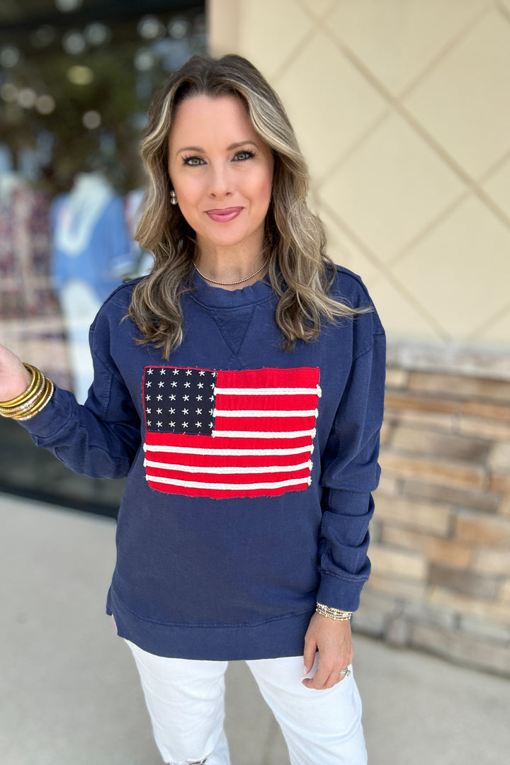 Simply Southern: Navy American Flag Pullover