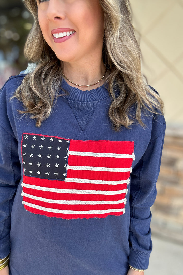 Simply Southern: Navy American Flag Pullover
