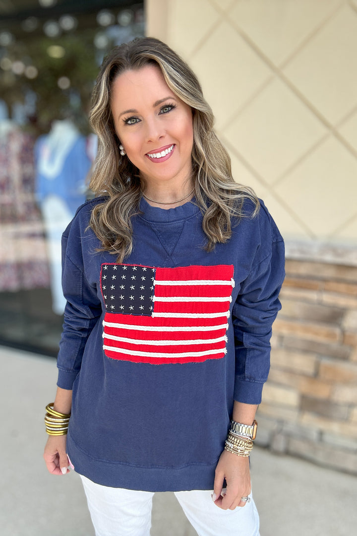 Simply Southern: Navy American Flag Pullover
