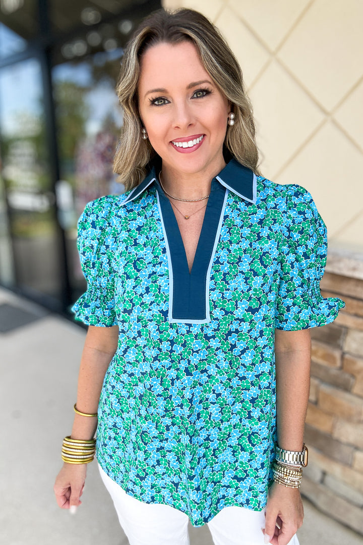 Run To Me Floral Blouse - Blue