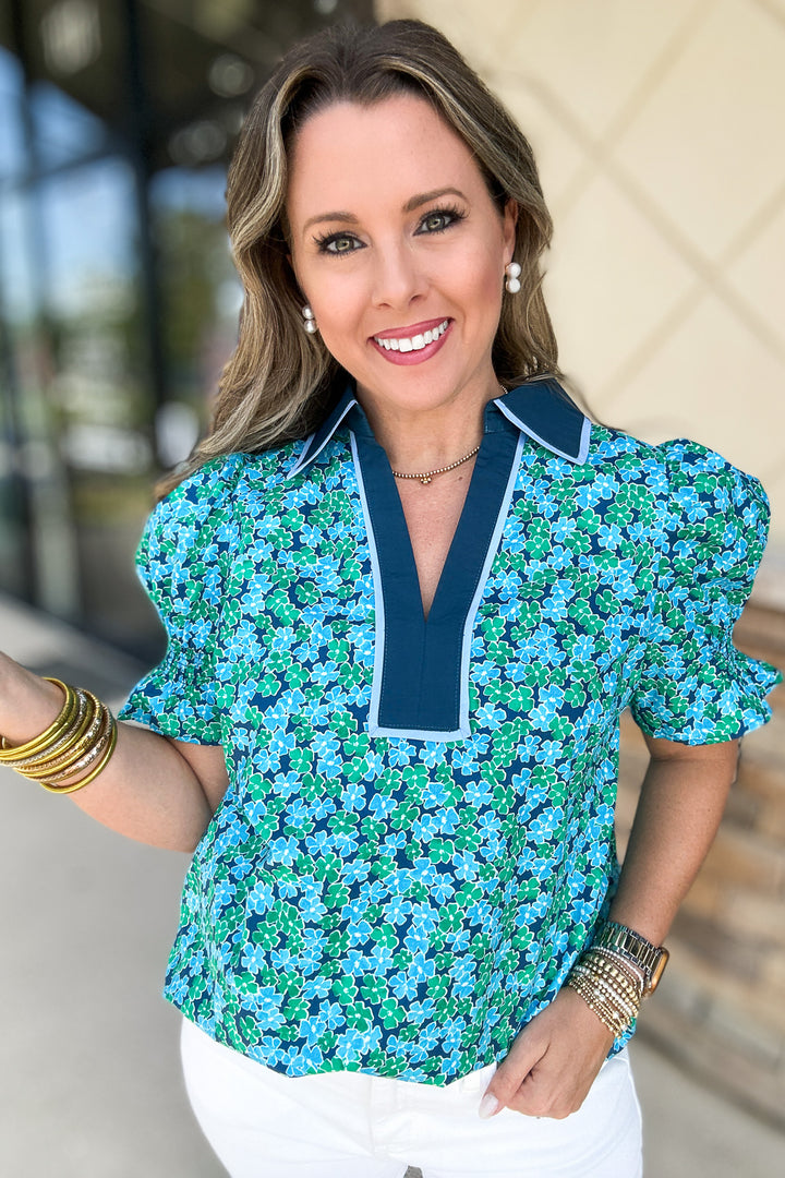 Run To Me Floral Blouse - Blue