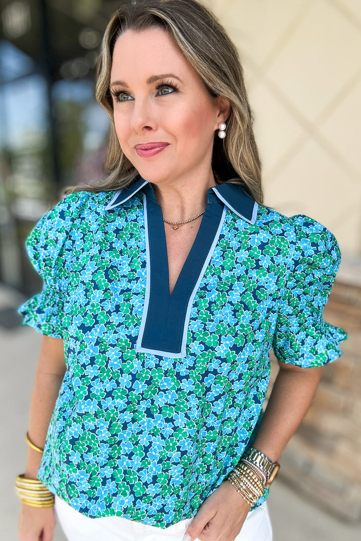 Run To Me Floral Blouse - Blue