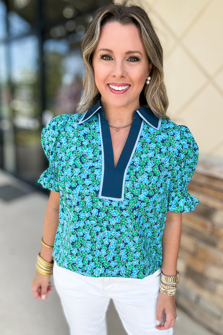 Run To Me Floral Blouse - Blue