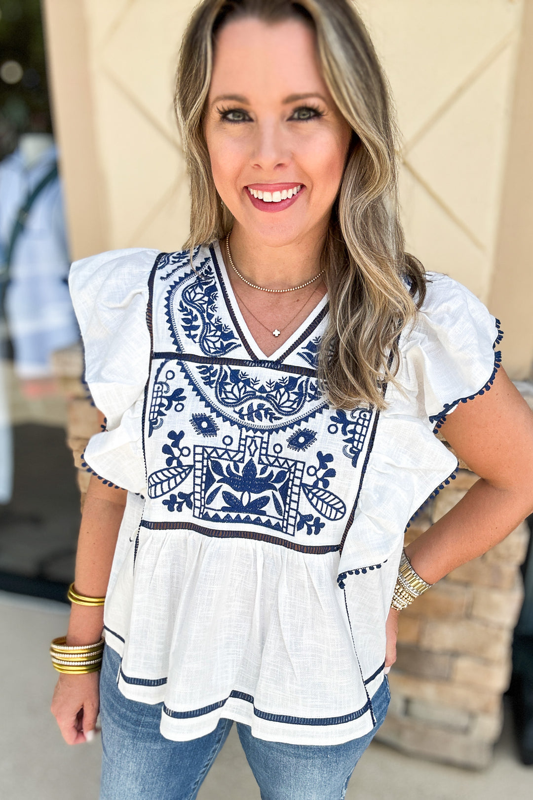 Flutter Embroidered Blouse - Off White