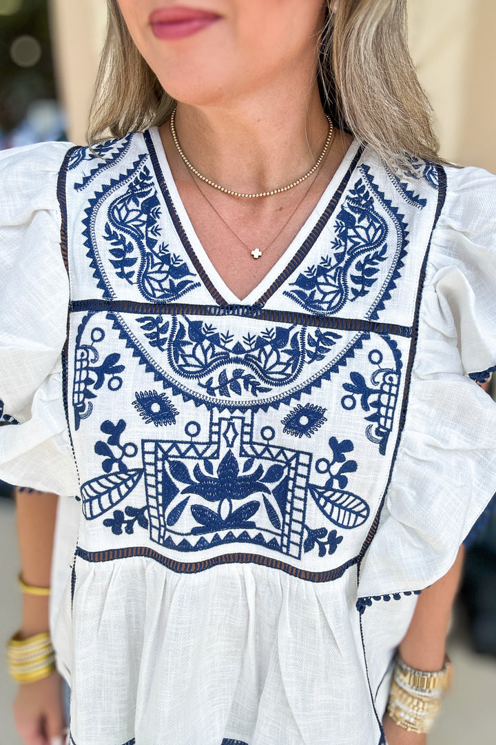 Flutter Embroidered Blouse - Off White