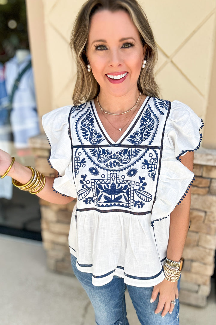 Flutter Embroidered Blouse - Off White