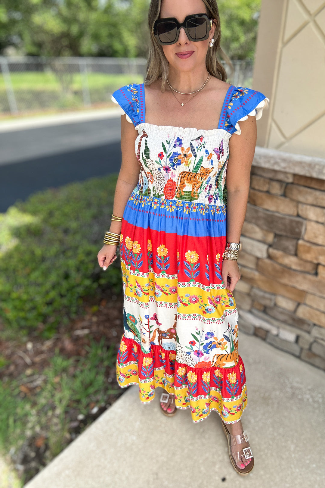 THML: Ruffle Wild Garden Maxi Dress - B Social Boutique