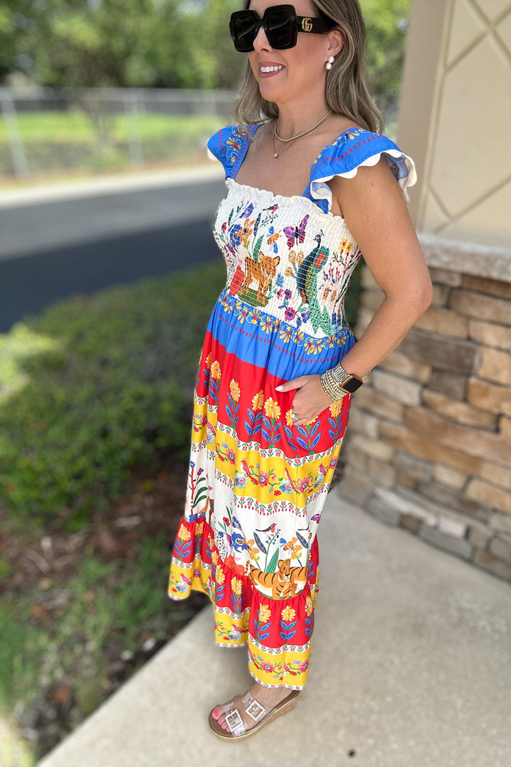 THML: Ruffle Wild Garden Maxi Dress - B Social Boutique