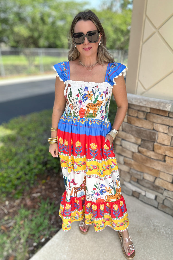 THML: Ruffle Wild Garden Maxi Dress - B Social Boutique