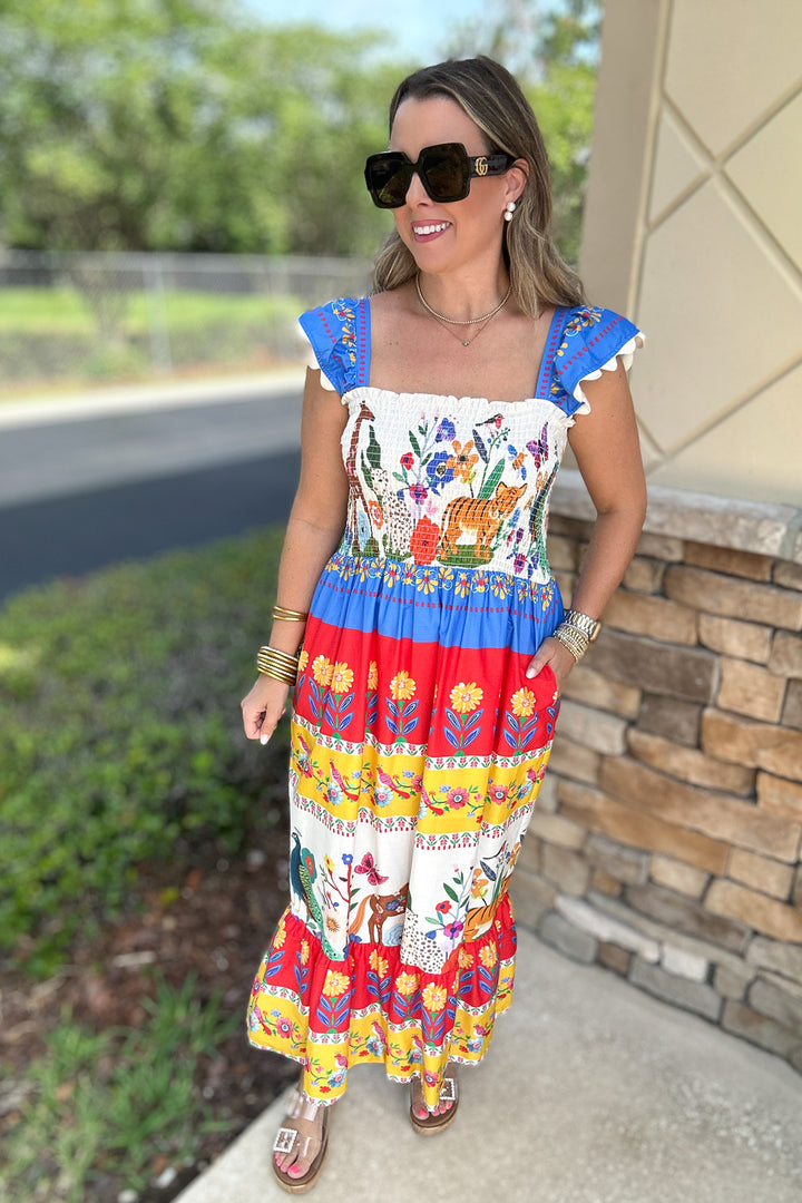 THML: Ruffle Wild Garden Maxi Dress - B Social Boutique