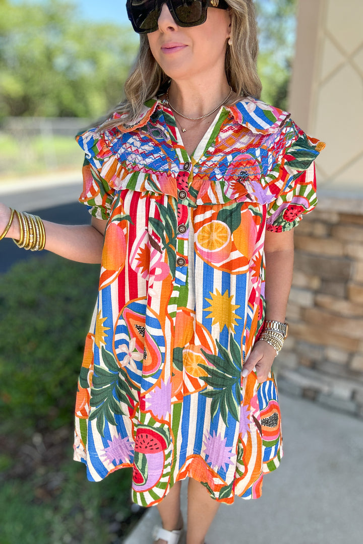 Karlie: Tropical Fruit Peter Pan Collar Dress