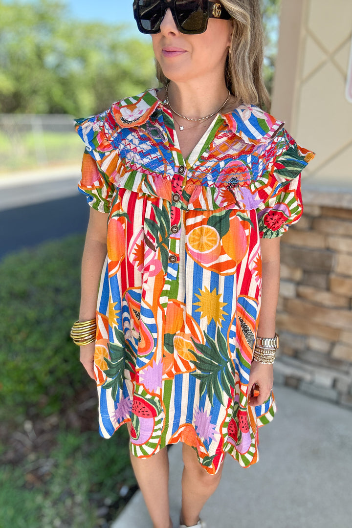 Karlie: Tropical Fruit Peter Pan Collar Dress