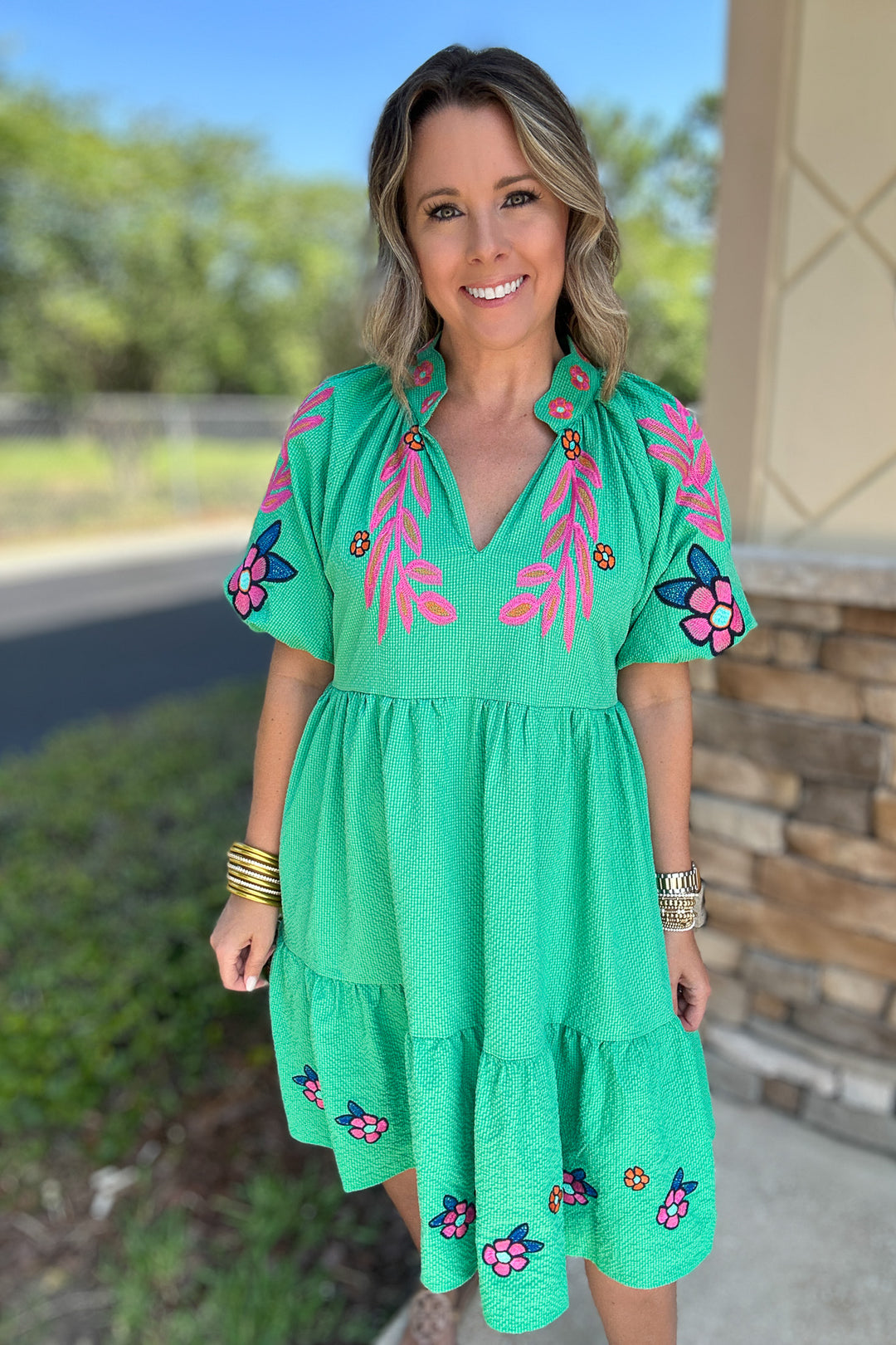 Another One Embroidered Dress - Kelly Green B Social Boutique Another One Embroidered Dress - Kelly Green B Social Boutique