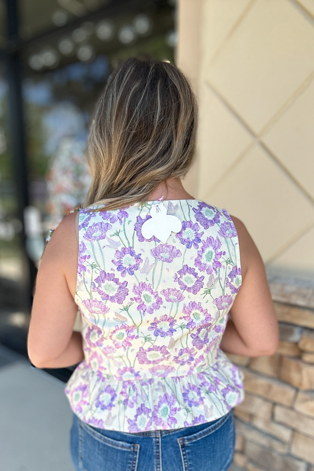 Summer In Bloom Peplum Pearl  Button Tank - Lilac