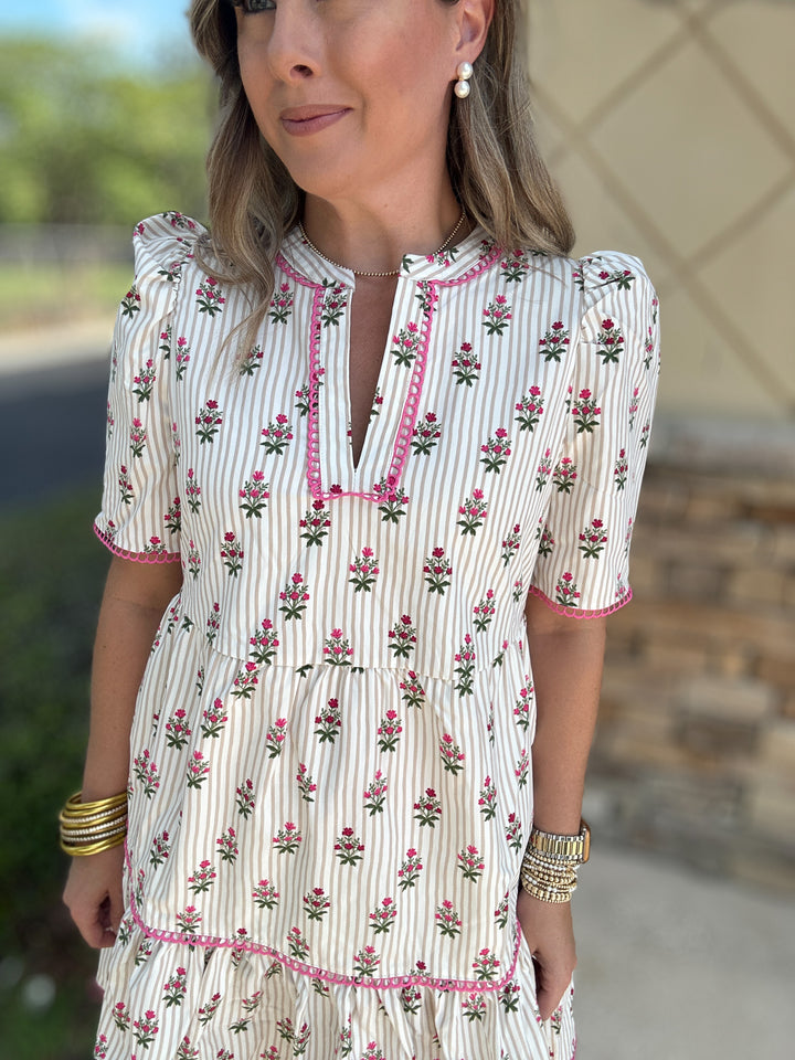 Adelyn Dress - Cottage Stripes Tan