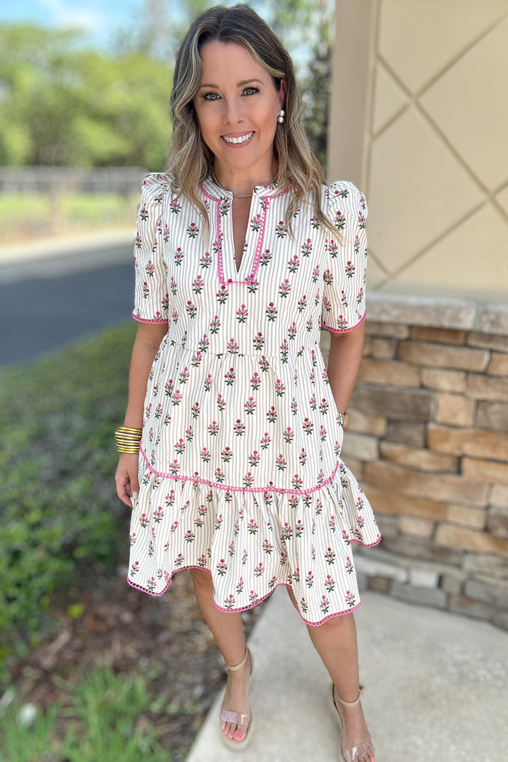 Adelyn Dress - Cottage Stripes Tan