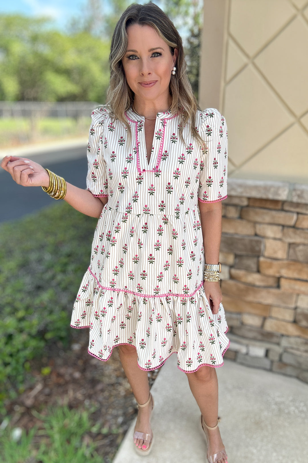 Adelyn Dress - Cottage Stripes Tan