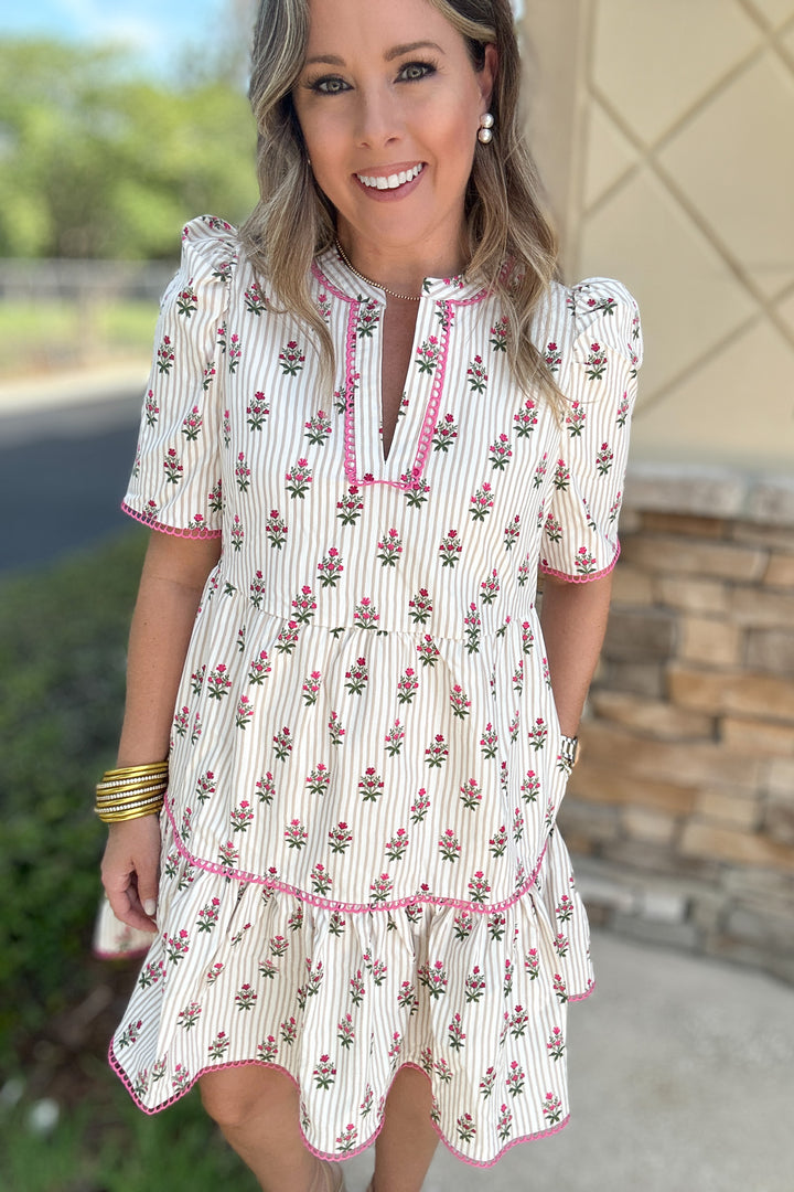 Adelyn Dress - Cottage Stripes Tan
