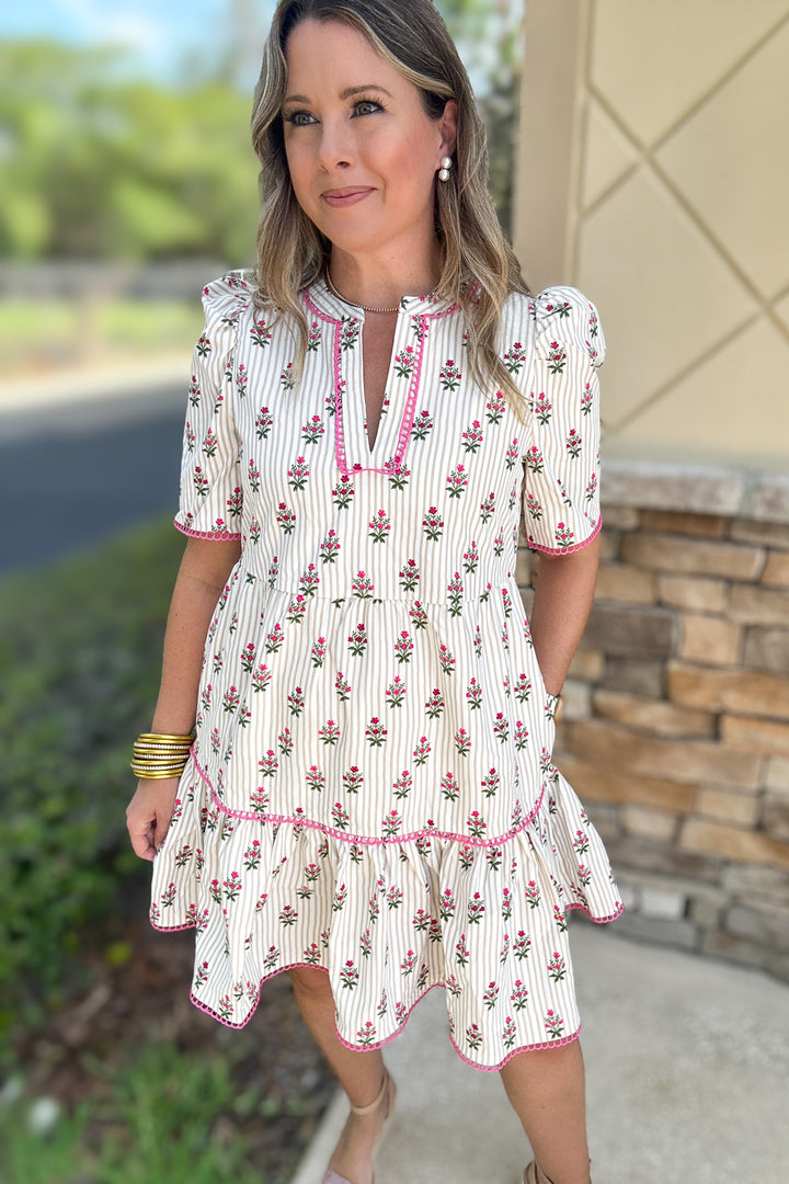 Adelyn Dress - Cottage Stripes Tan