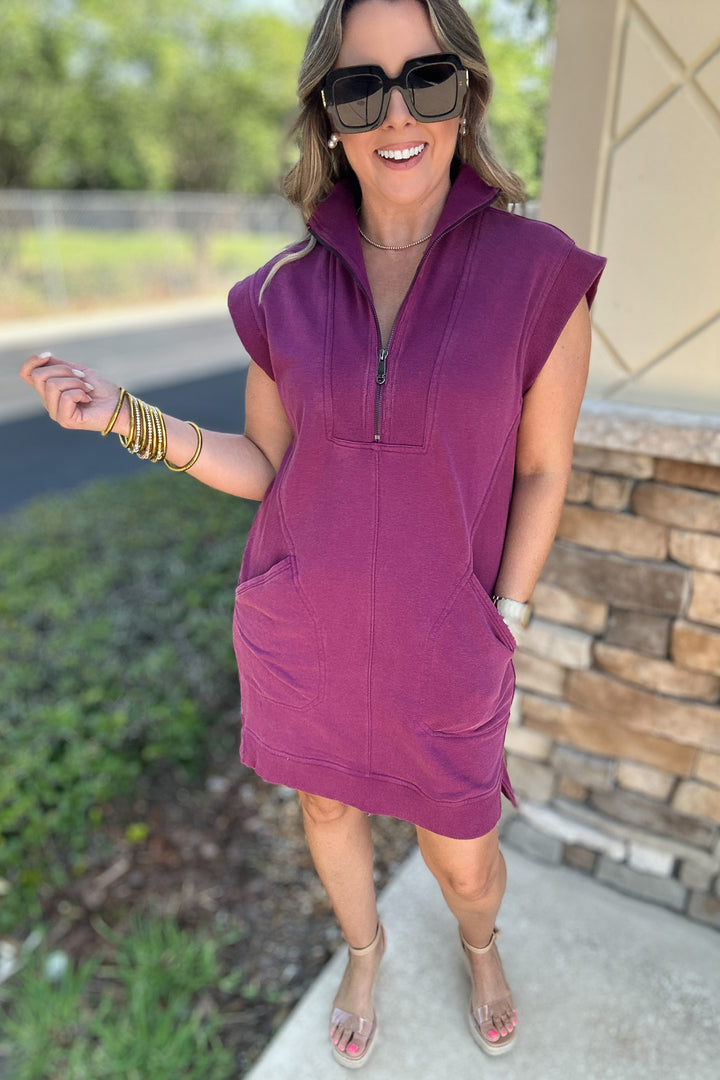 Meg Half Zip Sweatshirt Dress  - Plum