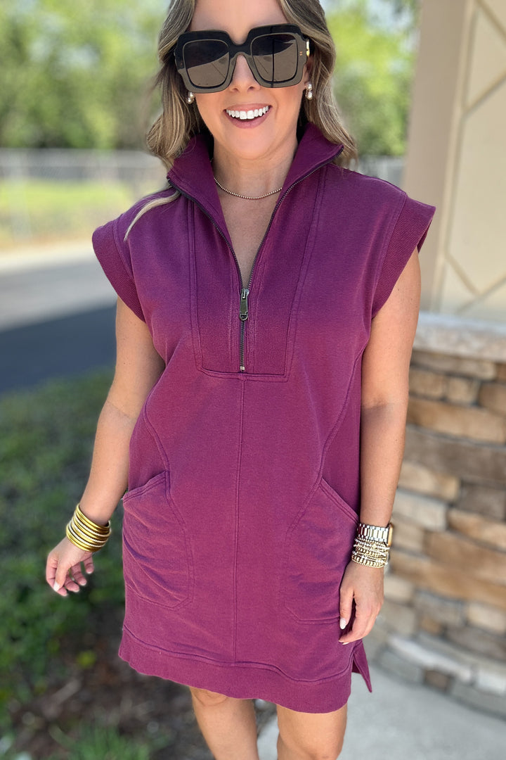 Meg Half Zip Sweatshirt Dress  - Plum