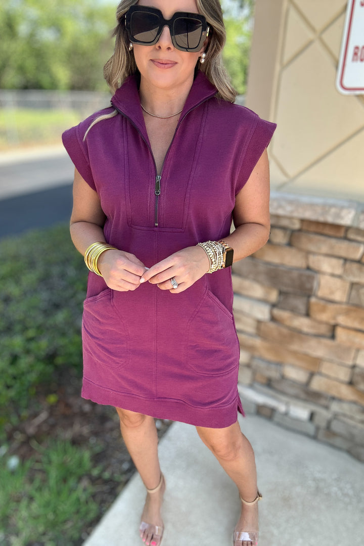 Meg Half Zip Sweatshirt Dress  - Plum