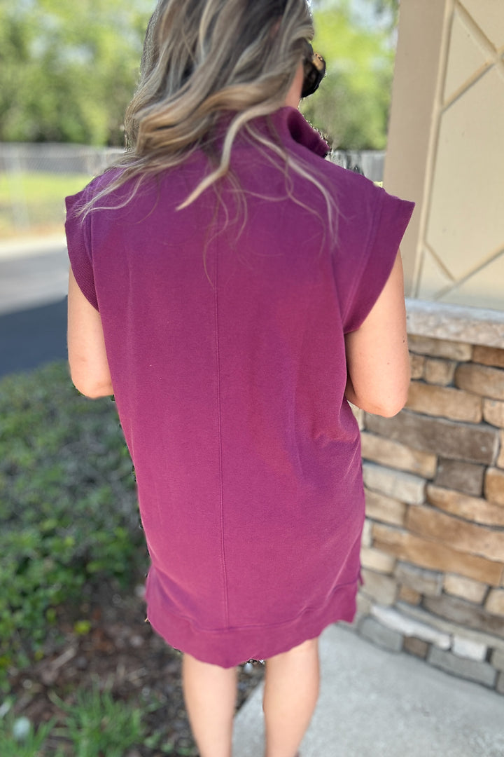 Meg Half Zip Sweatshirt Dress  - Plum