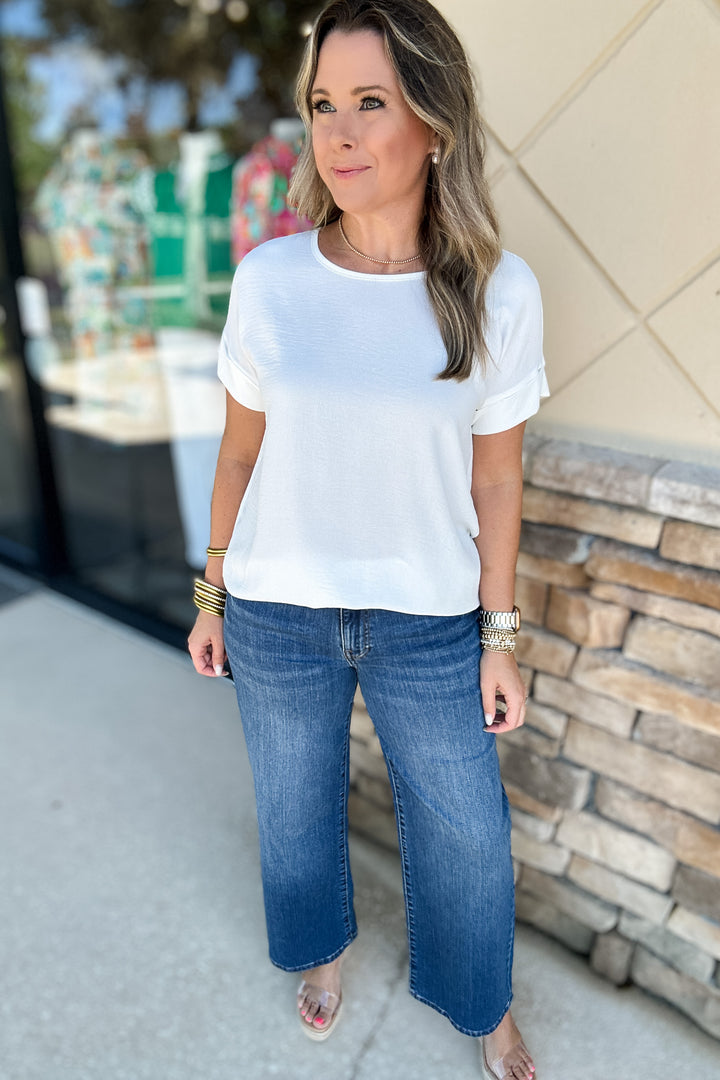 Basic No More Cuffed Sleeve Top - White