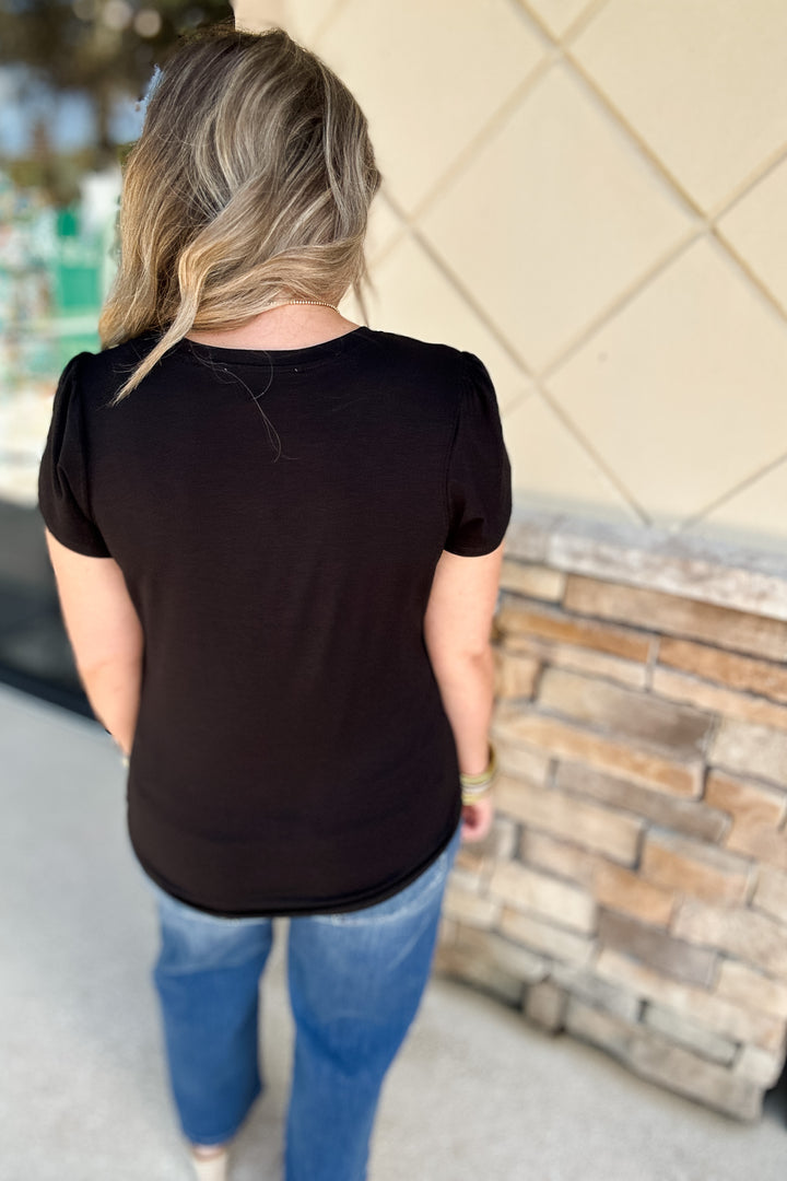 Tulip Sleeve Crepe Top - Black