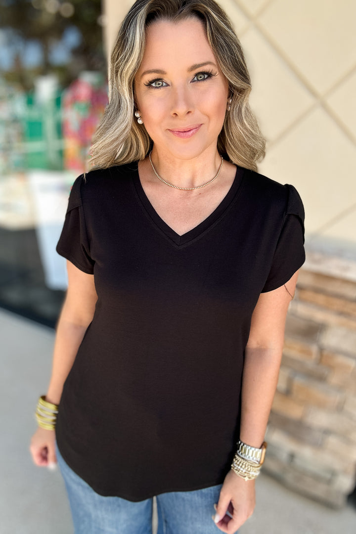 Tulip Sleeve Crepe Top - Black